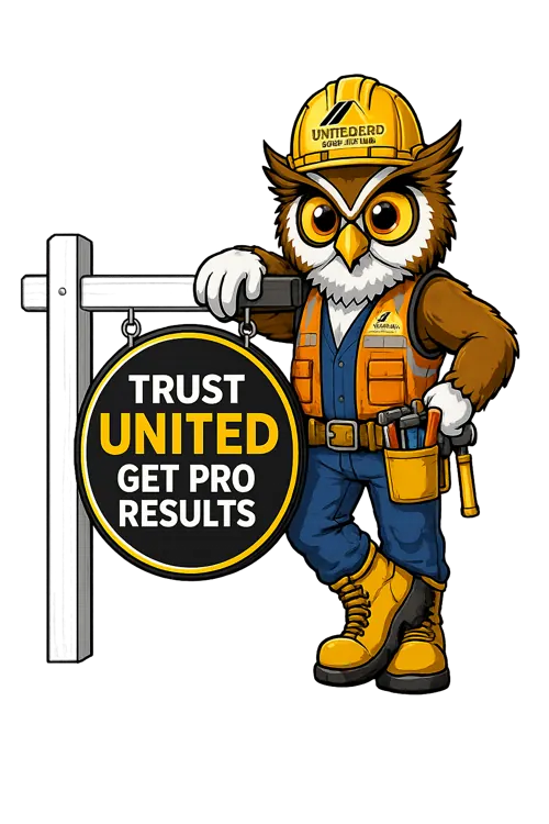 United Pro mascot owl in a hard hat